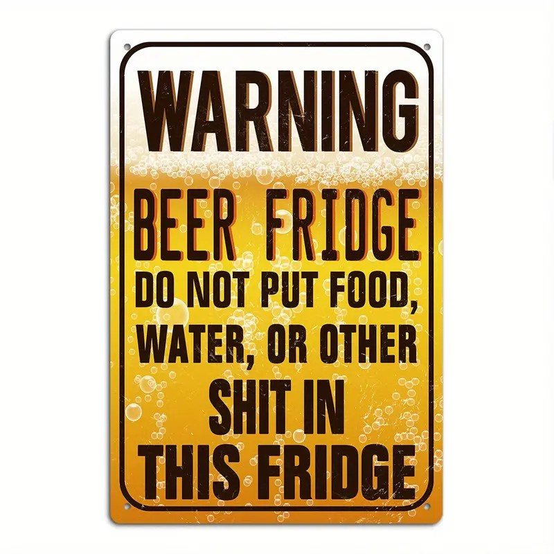 Wine Beer Fridge - Humorous Vintage Metal Tin Sign -