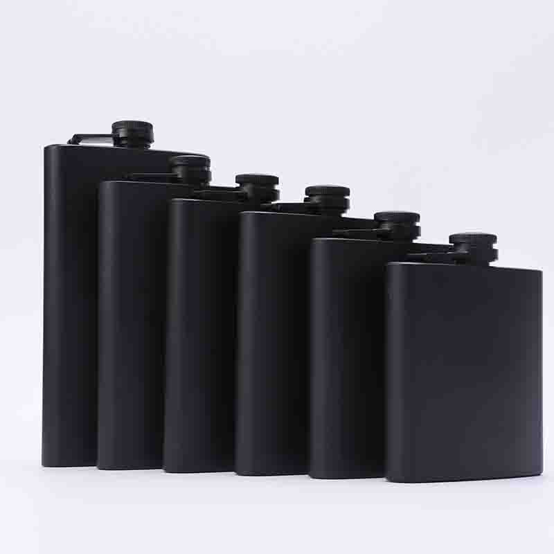 Wine Beer And Spirits - 6/7/8/9/10/12oz Portable 304 SS Flagon black